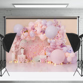 Lofaris Sweet Pink Floral Butterfly Light Cake Smash Backdrop